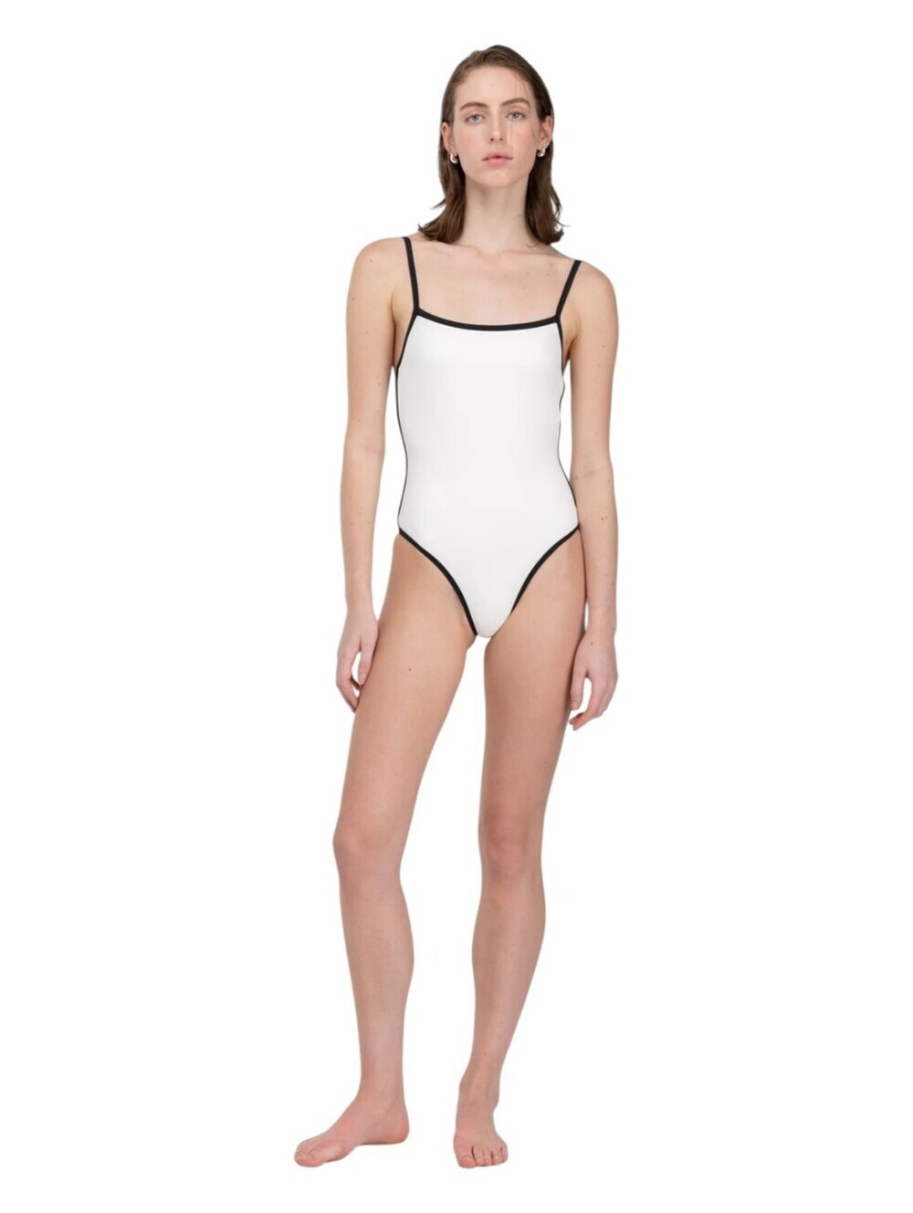 Oak + Fort Contrast Detail One Piece Swimsuit Cream Black Womens XS